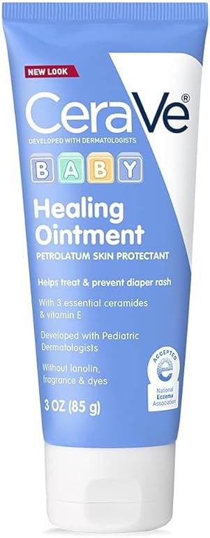 CeraVe Diaper Rash Cream, Baby Healing Ointment for Extra Dry, Cracked Skin, Diaper Cream with Ceramides & Vitamin E, Lanolin, Fragrance, Paraben, Dye, Phthalates & Sulfate Free, 3 Ounce - Product Image