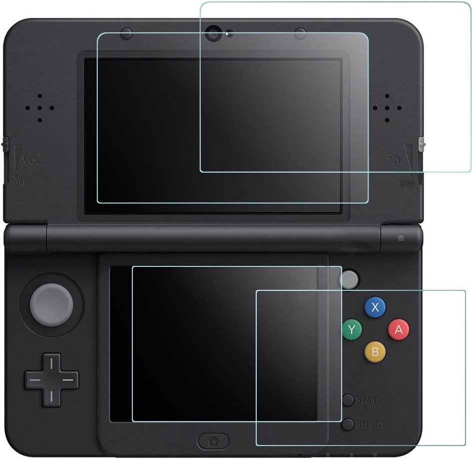 AFUNTA Screen Protector Compatible with Nintendo New 3DS, 2 Pack (4 Pcs) Tempered Glass for Top Screen and HD Clear PET Film for Bottom Screen Accessory - Product Image