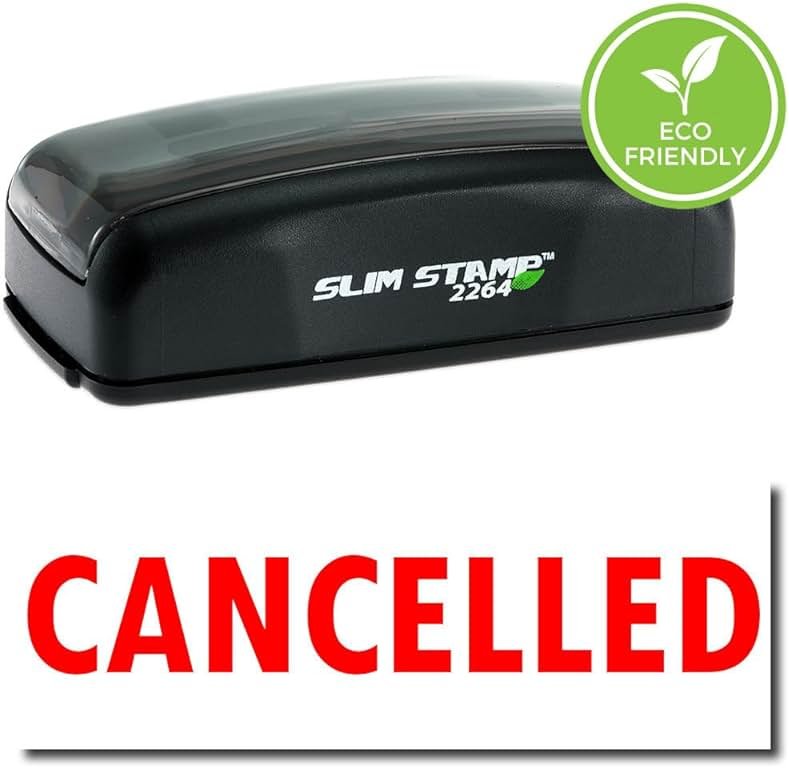 Office Stamp - Large Pre-Inked Cancelled Stamp with Vibrant Red Ink, Ideal for Relationship Managers, 7/8 x 2-1/4 Size, Quality and Durable, Ideal for Efficient Document Management and Office Use - Product Image