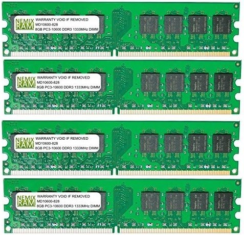 NEMIX RAM 32GB (4X8GB) DDR3 1333MHz PC3-10600 2Rx8 1.5V 240-PIN Non-ECC UDIMM Unbuffered Desktop Memory KIT - Product Image