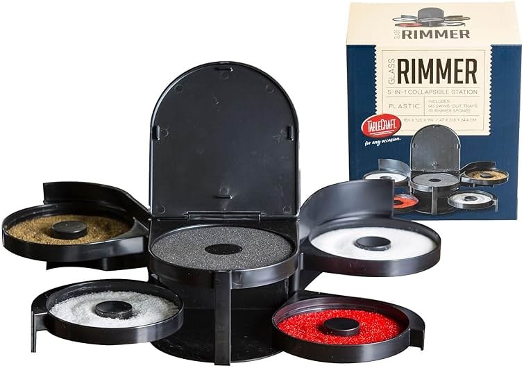 Tablecraft Glass Rimming Station with 5-Swing Out Trays (H5633), 2.3, Black - Product Image