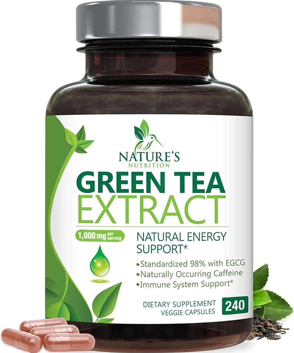 Green Tea Extract Capsules - 3X Strength Green Tea Extract 1000 mg Per Serving Pills with 45% EGCG & 98% Polyphenols for Natural Energy - Antioxidant Herbal Heart Support Supplement - 240 Capsules - Product Image