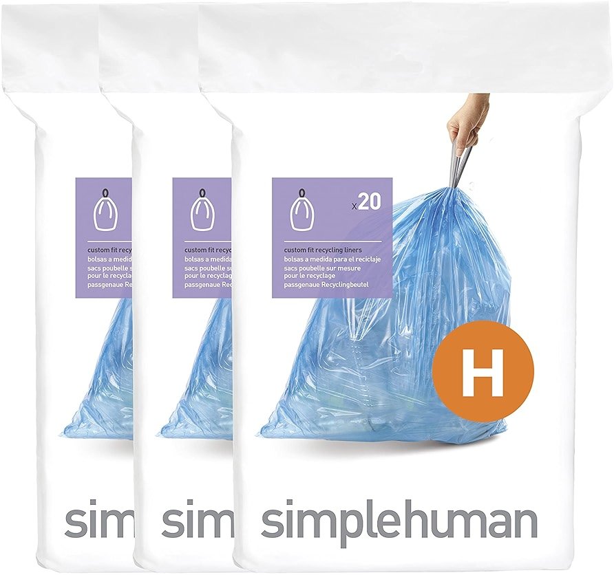 simplehuman Code H 60 Count, Genuine Custom Fit Liners, Drawstring Trash Bags in Dispenser Packs, 30-35 Liter / 8-9.2 Gallon, Blue - Product Image