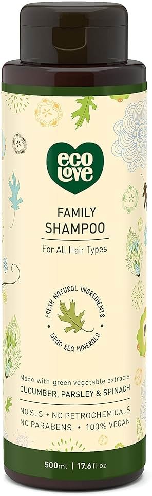 ecoLove - Natural Shampoo for All Hair Types,Sodium lauryl sulfate Free, Vegan & Cruelty Free Shampoo, Organic Cucumber Extract, No SLS or Parabens, 17.6 oz - Product Image