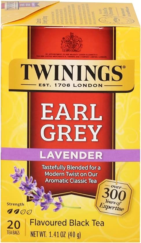 Twinings Earl Grey Lavender Black Tea Individually Wrapped Bags, 20 Count (Pack of 1), Citrus, Bergamot & Floral, Caffeinated, Enjoy Hot or Iced, 20 Teabags - Product Image
