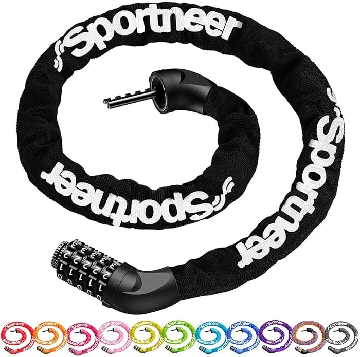 Sportneer Bike Lock: 5 Digit Combination High Security Anti Theft Bike Chain Lock - 3.2/3.6/4ft Heavy Duty Keyless Bicycle Lock for Bike, Motorcycle, Scooter, Door & Gate - 4/6mm Thick, Easy to Use - Product Image