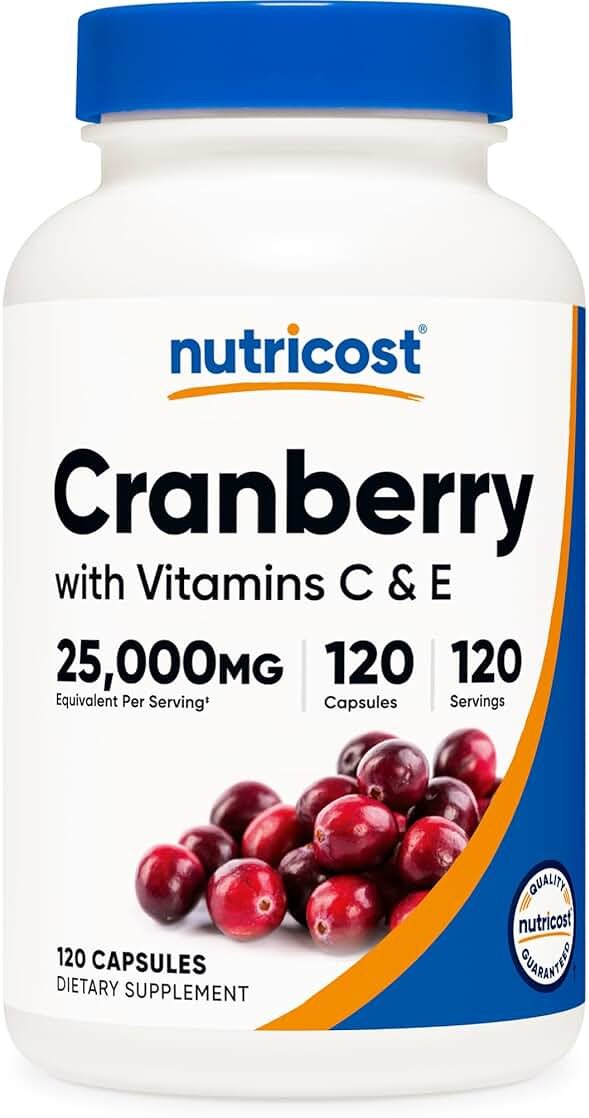 Nutricost Cranberry Extract 120 Capsules for 120 Servings Per Bottle - with Vitamin C & Vitamin E. Vegan, Gluten Free - Product Image