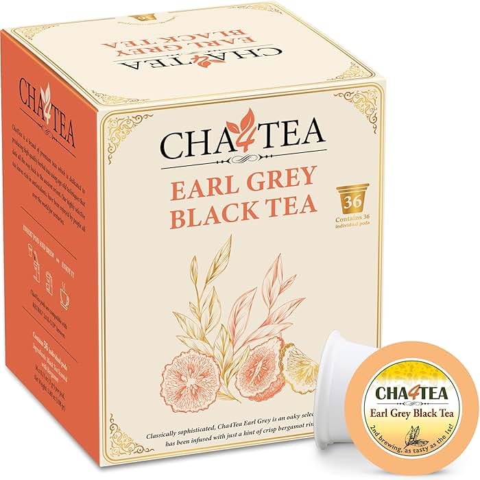 Cha4TEA 36-Count Earl Grey Tea Pods Compatible with Keurig K-Cup, Bold Black Tea with Bergamot Flavor - Product Image