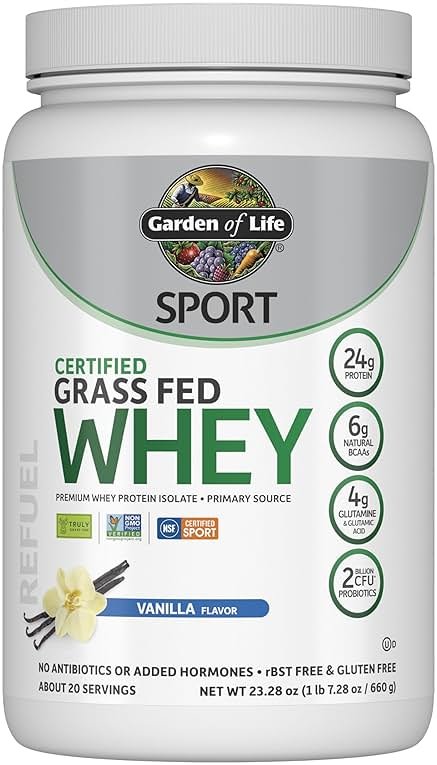 Garden of Life Sport Grass Fed Whey Protein Powder – 24g Whey Protein Isolate for Women & Men with Probiotics & Glutamine, Non-GMO, Gluten-Free, Cold-Processed, Vanilla Flavor, 20 Servings - Product Image