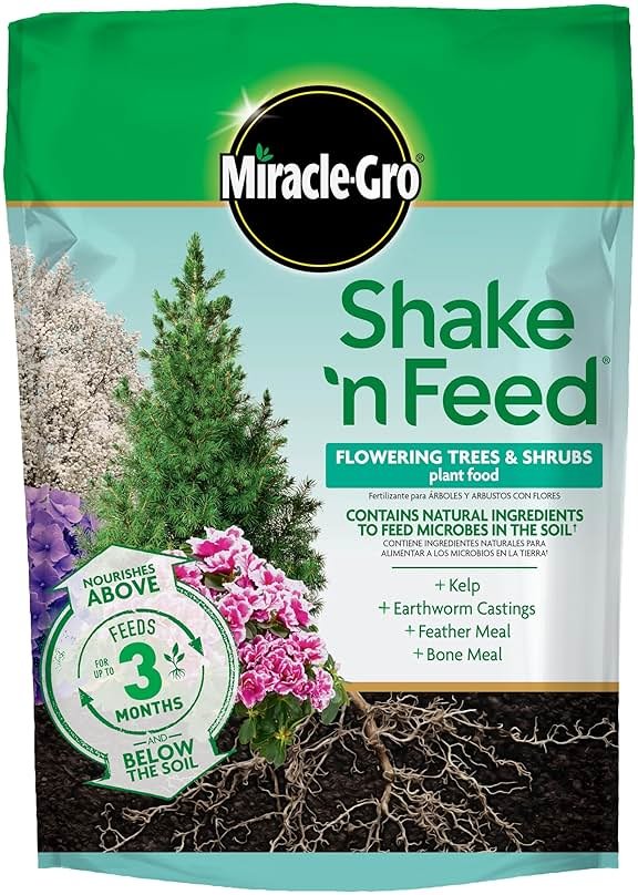 Miracle-Gro Shake 'N Feed Flowering Trees and Shrubs Plant Food, For In-Ground and Container Plants, Acid-Loving Flowering Plants, 8 lbs. - Product Image