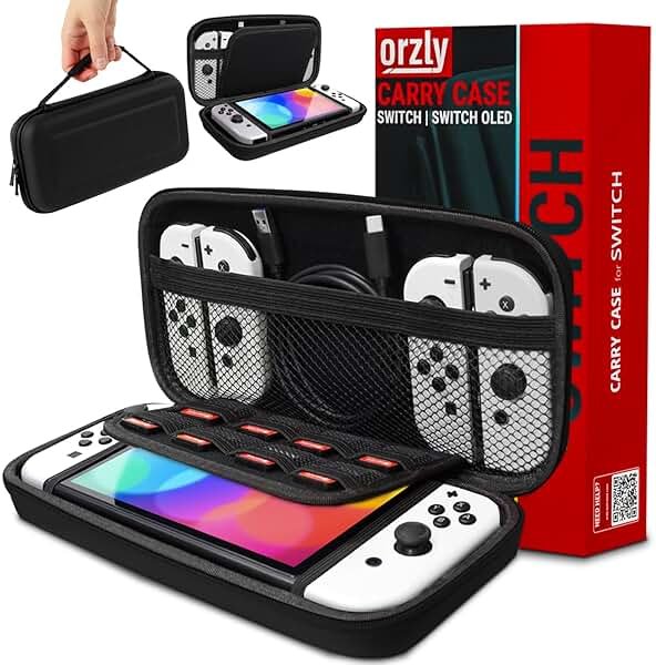 Orzly Carry Case Compatible with Nintendo Switch and New Switch OLED Console - Black Protective Hard Portable Travel Carry Case Shell Pouch with Pockets for Accessories and Games - Product Image