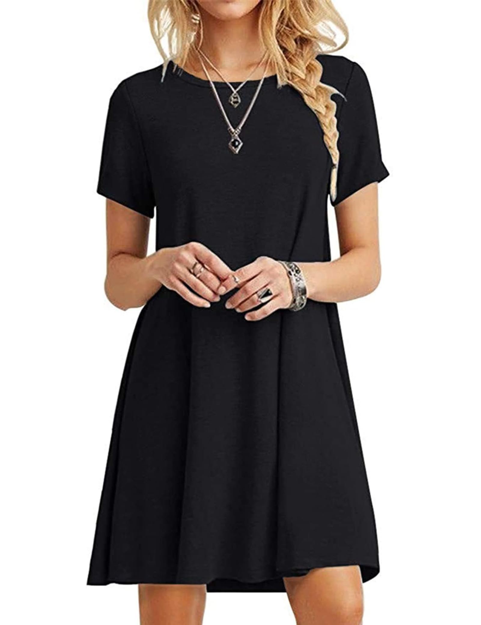 MOLERANI Women's Casual Plain Simple T-Shirt Loose Dress - Product Image