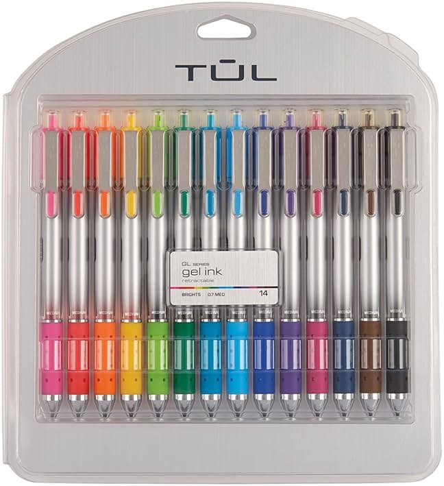 WHJJK TUL Retractable Gel Pens, Bullet Point, 0.7 mm, Gray Barrel, Assorted Standard and Bright Ink Colors, Pack of 14, SG_B01NBW93N6_US - Product Image