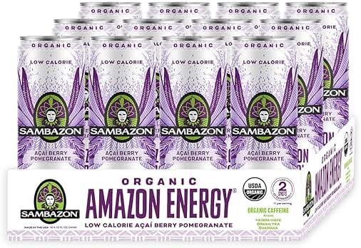 Sambazon Amazon Energy Drink, Low Calorie Acai Berry and Pomegranate, 12 Fl Oz (Pack of 12) - Product Image