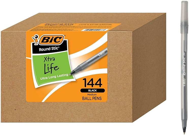 BIC Round Stic Xtra Life Ballpoint Pen, Ultra Long Lasting and Consistent Performance, 144-Count in Black Ink - Product Image