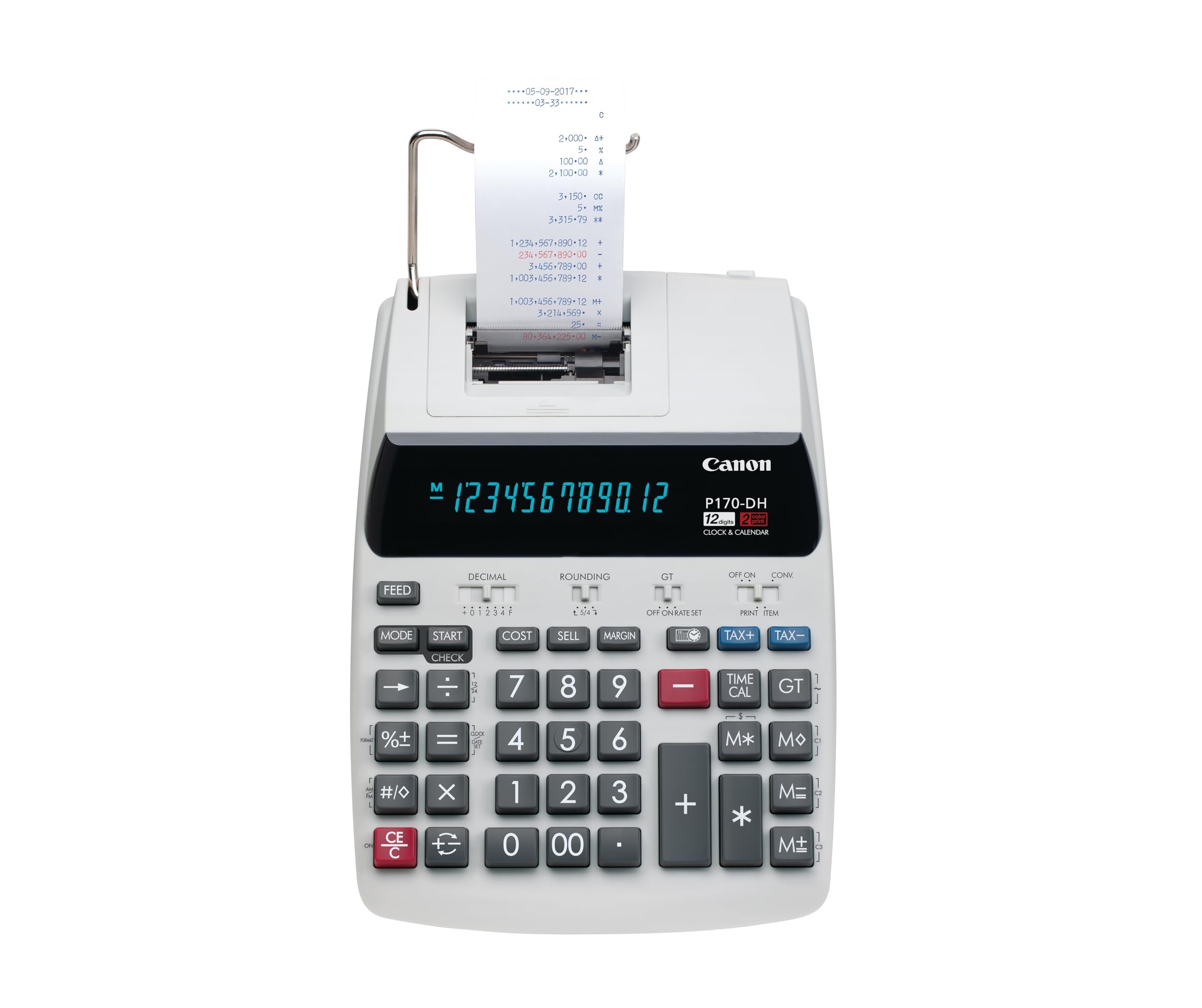 Canon Office Products 2204C001 Canon P170-DH-3 Desktop Printing Calculator with Currency Conversion, Clock & Calendar, and Time Calculation, Black/White/Silver, 14.60 Inch x 9.60 Inch x 3.00 Inch - Product Image