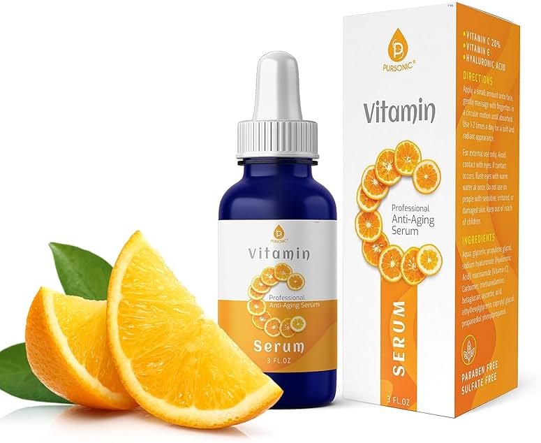 Pursonic Vitamin C Serum, 20% is a high potency Best Organic Anti-Aging Moisturizer Serum for Face, Neck & Décollete and Eye Treatment (3 fl. oz) - Product Image