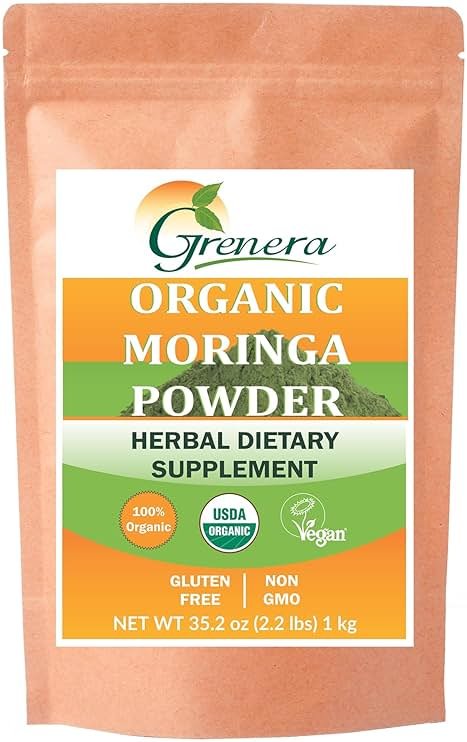 Grenera Organic Moringa Powder | Moringa Oleifera Leaf | Plant Based Ingredient | Lab Tested for Quality | Easy Mix for Smoothies, Drinks & Recipes | from Organic Farms in India | 2.2 lbs (1 kg) - Product Image
