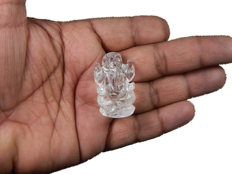 Myhealingworld Ganesh Statue Natural Crystal Quartz Gemstone Ganesha Success and Good Luck Crystal Sculpture Pocket Size Ganesha Statue - Product Image