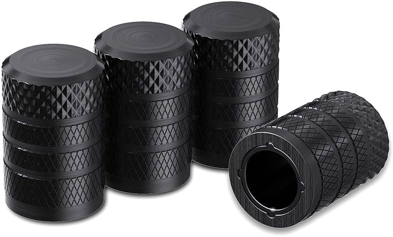 CKAuto Tire Valve Stem Caps, Black, 4 pcs/Pack, Anodized Aluminum Tire Valve Cap Set, Corrosion Resistant, Universal Stem Covers for Cars Trucks Motorcycles SUVs and Bikes - Product Image