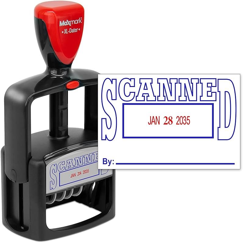 MaxMark Heavy Duty Style 5 Date Stamp with Scanned self Inking Stamp - 2 Color Blue/Red Ink - Product Image