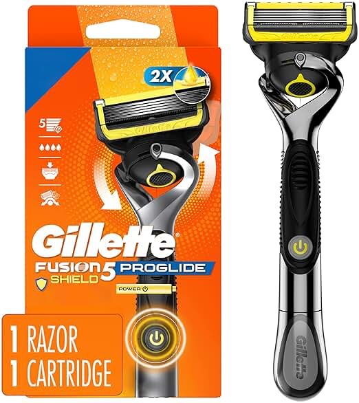 Gillette Fusion5 ProGlide Shield Shaving Razor for Men, 1 Power Razor Handle, 1 Refill, 2x Lubrication, Battery-Powered with FlexBall Handle and Precision Trimmer for Men - Product Image