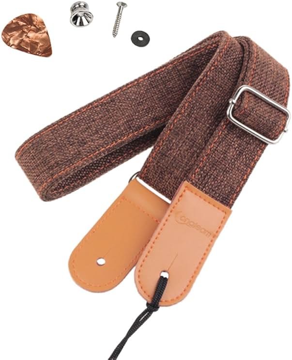 HOT SEAL Linen Style Adjustable Genuine Uke Leather Metal Hook Ukulele Strap Strong Back Straps - Product Image