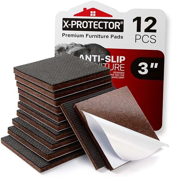 X-PROTECTOR Non Slip Furniture Pads – 12 Premium Furniture Grippers 3"! Best SelfAdhesive Rubber Feet Furniture Feet – Ideal Non Skid Furniture Pad Floor Protectors – Keep Furniture in Place! - Product Image