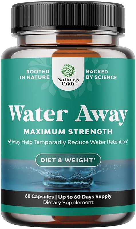 Water Away Supplement for Fast Bloating and Swelling Relief Pure Natural Diuretic Pills Reduce Retention Support Weight Loss Boost Energy Levels - 60 Count - Product Image