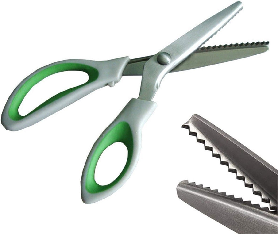 JISTL Green Pinking Shears Comfort Grips Crafts Zig Zag Cut Sewing Scissors,Professional Handheld Dressmaking - Product Image