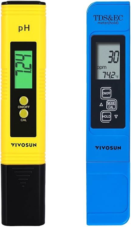 VIVOSUN Digital pH and TDS Meter Kits, 0.01pH High Accuracy Pen Type pH Meter ± 2% Readout Accuracy 3-in-1 TDS EC Temperature Meter for Hydroponics, Pool and Aquarium, Yellow Blue, UL Certified - Product Image
