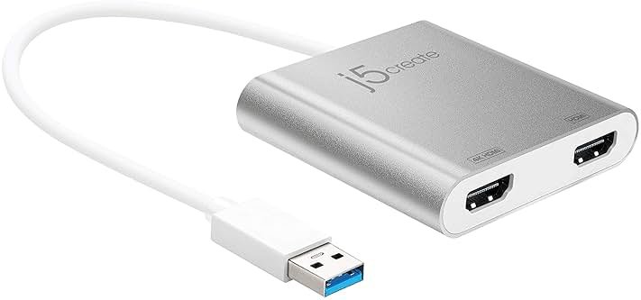 j5create USB to HDMI Adapter - Dual HDMI USB 3.0 Multi-Monitor Cable | 4K + 1080p | Compatible with Windows and macOS (JUA365) - Product Image