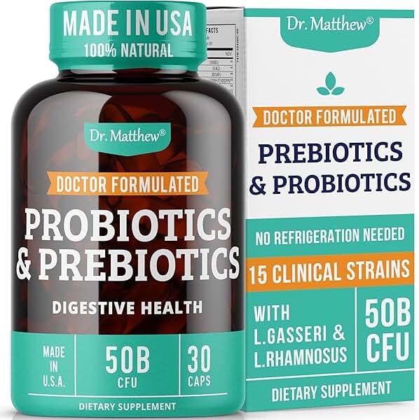 Prebiotics and Probiotics: Lactobacillus Gasseri, Lactobacillus Rhamnosus, Plantarum, Casei, Bifidobacterium longum, lactis, infantis. Probiotic Prebiotic, Pre and Probiotics for Digestive Health. - Product Image