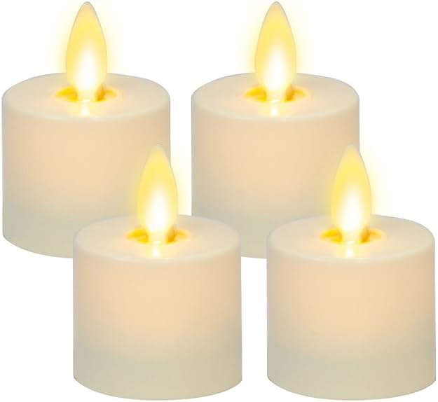 Luminara Flickering Flameless Pearl Ivory Tealights - Warm LED Light Flame Votives - Battery Operated Decor for Dining Room Table Centerpieces, Fireplace Mantel, Dinner Party, Reception - Set of 4 - Product Image