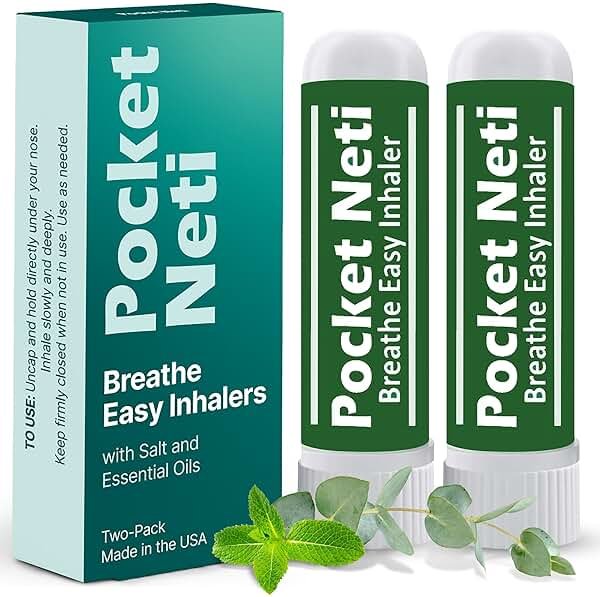 Basic Vigor Pocket Neti Breathe Easy Himalayan Salt Aromatherapy Sinus Inhaler 2 Pack with Essential Oils. Natural Nasal Stick/Nasal Inhaler with Eucalyptus. Made in the USA. - Product Image