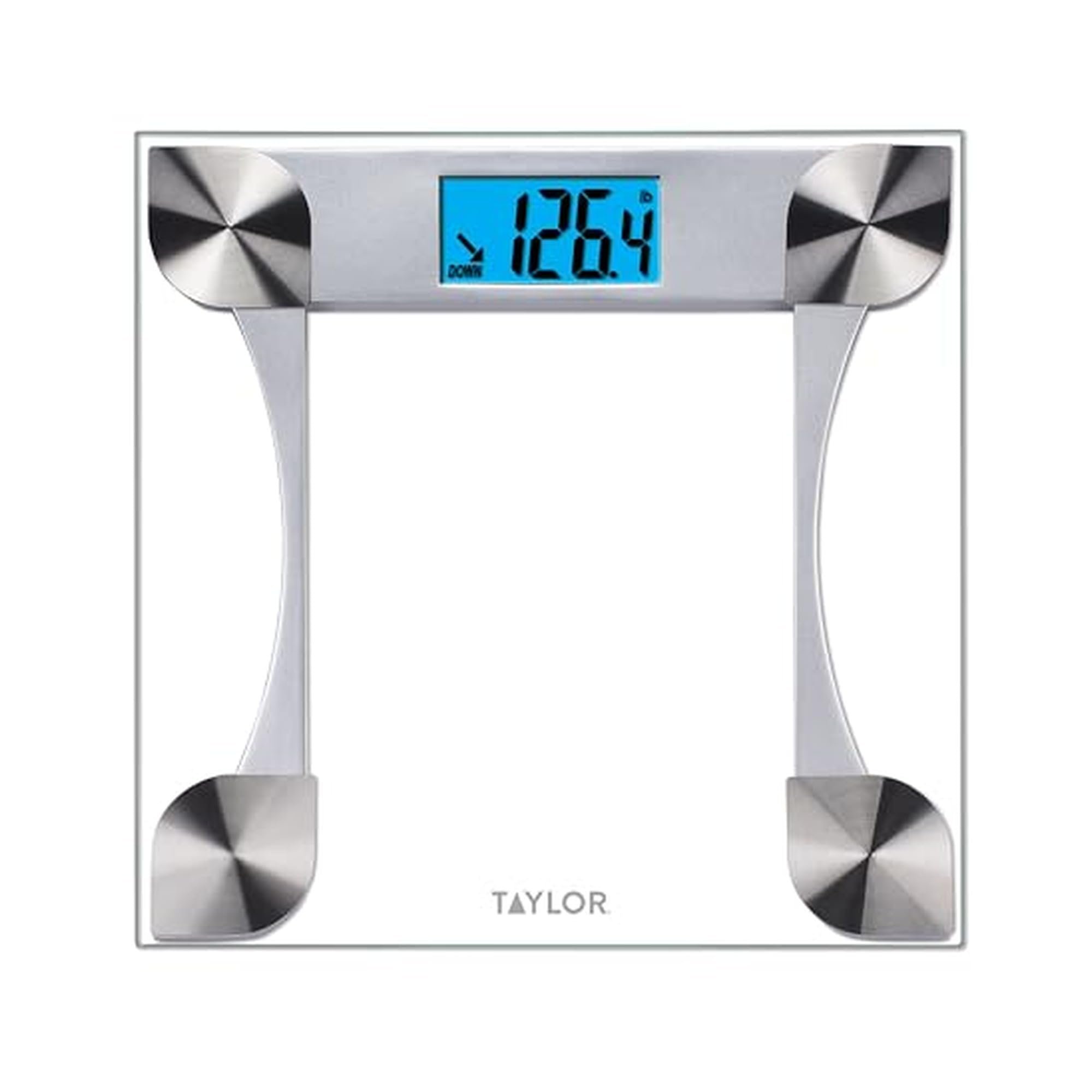 Taylor Digital Bathroom Scale for Body Weight, Large 12.2 Inch Glass Platform, Blue Backlit LCD Display, 440 lb Capacity, Weight Tracking for 2 Users, Clear - Product Image