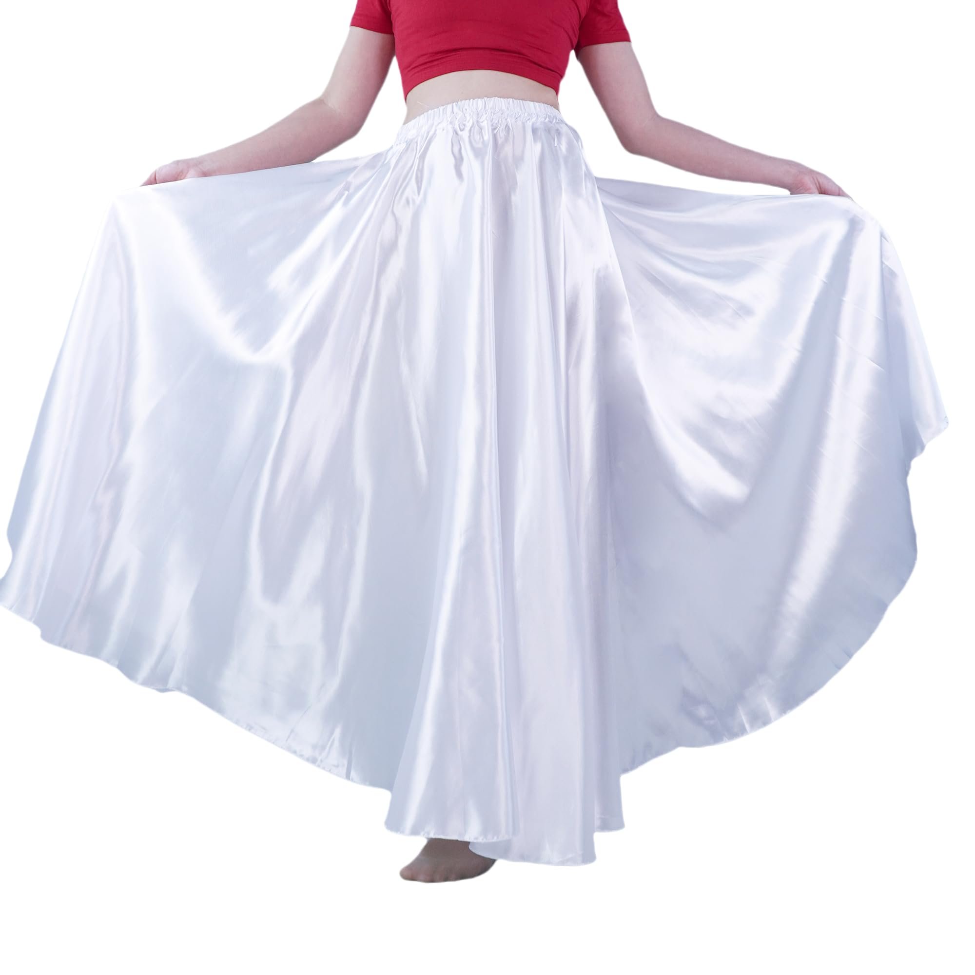 MUNAFIE Women's Long Maxi Dance Skirt - Satin Fairy Skirt for Praise & Cosplay Belly Dance - Product Image