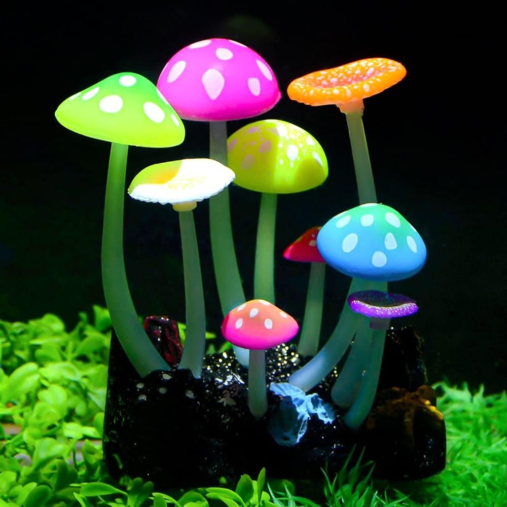 Uniclife Glowing Effect Artificial Mushroom Aquarium Plant Decor Ornament Decoration for Fish Tank Landscape - Product Image