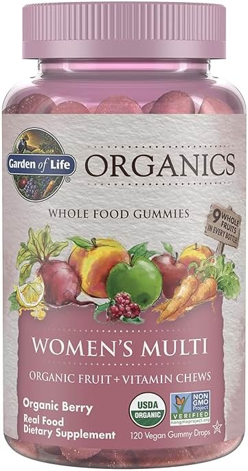 Garden of Life Organics Women's Multivitamin Gummies, Berry, 120 Gummies | Multivitamin for Women with Methyl B12, C & D3, USDA Organic, Non-GMO, Vegan - Product Image