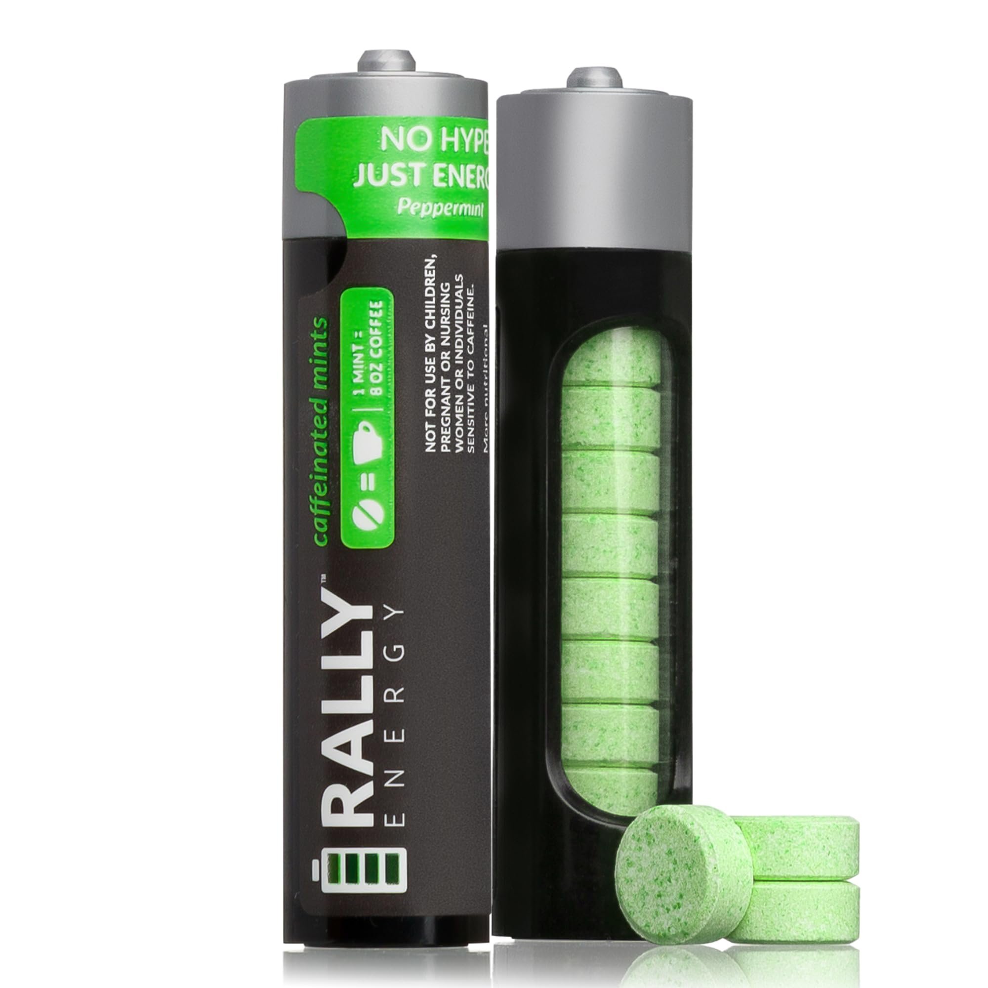 Caffeine Mints by Rally, 60milligram Caffeine, Instant Energy, Fresh Breath Caffeinated Mints, 0 Sugar, Natural Peppermint Flavor (2 Packs, 20 Mints) - Product Image