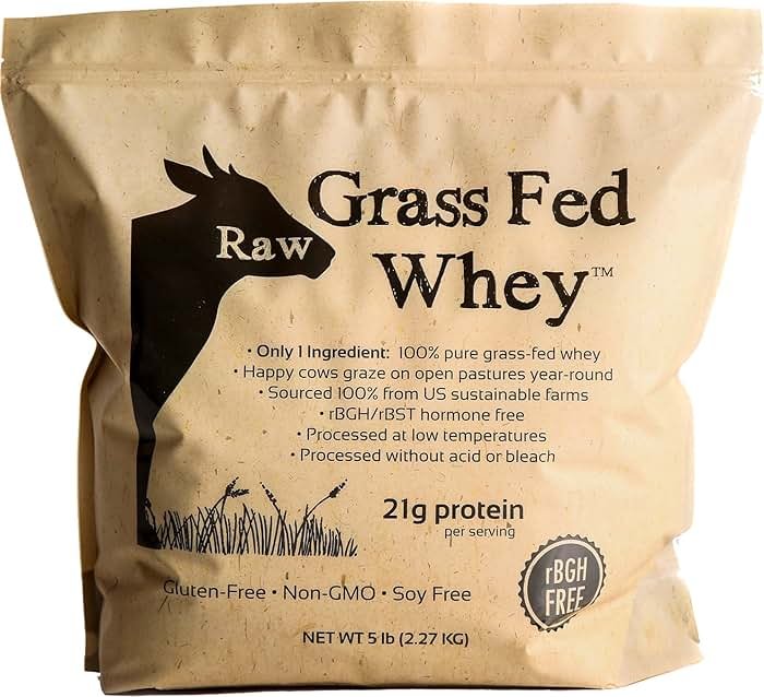 Raw Grass Fed Whey Protein Powder – Unflavored, Only 1 Ingredient: 100% Pure Grass-Fed Whey from Happy, Healthy Cows – Undenatured, Non-GMO, Hormone-Free, Gluten-Free, Made in USA, 5LB - Product Image