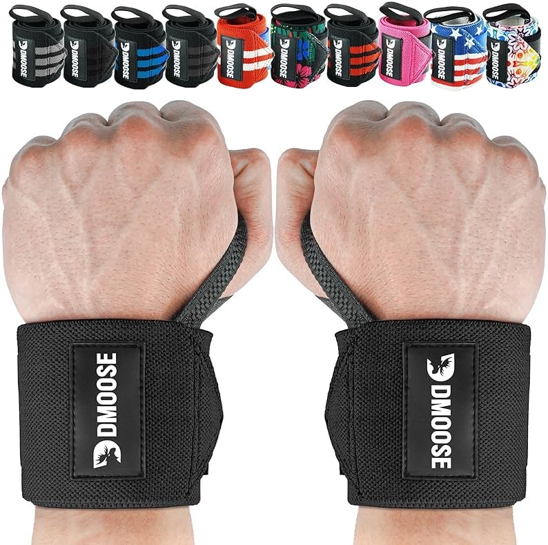 DMoose Fitness Wrist Wraps for Weightlifting 18" - Heavy Duty Gym Wrap with Hand Thumb Loop for Support & Pain Relief, USPA Approved Powerlifting, Weight Lifting Wrist Straps for Men & Women Work Out - Product Image