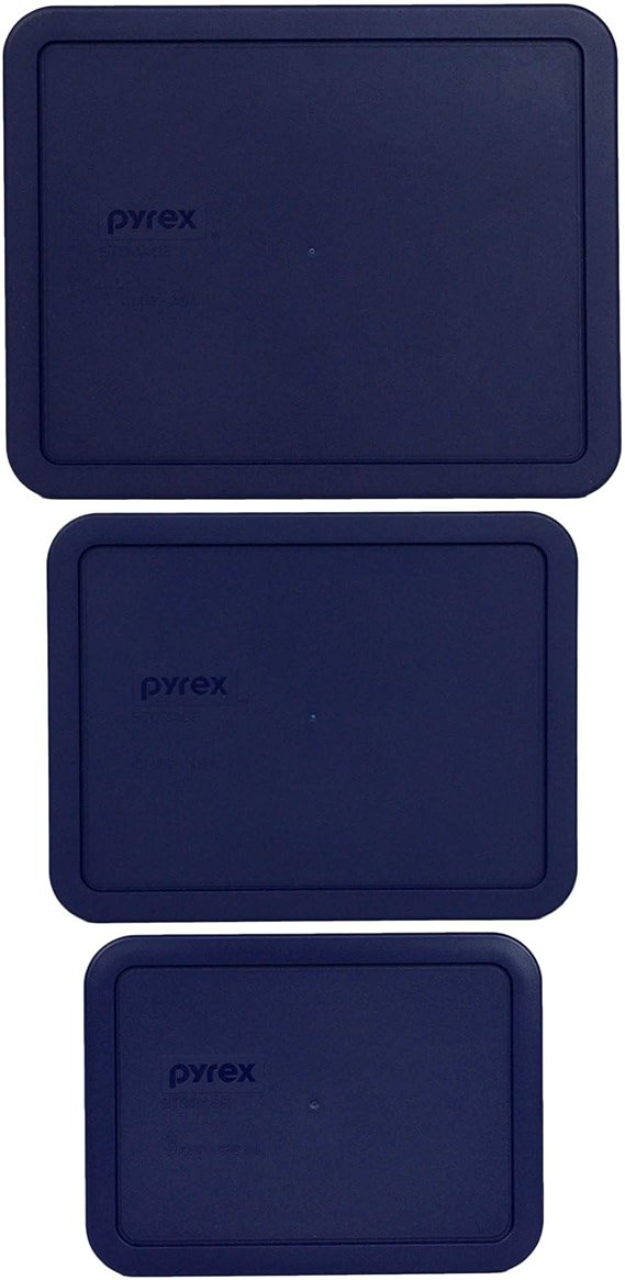 Pyrex 7212-PC 11-Cup, 7211-PC 6-Cup, & 7210-PC 3-Cup Blue Food Storage Replacement Lids - Made in USA - Product Image