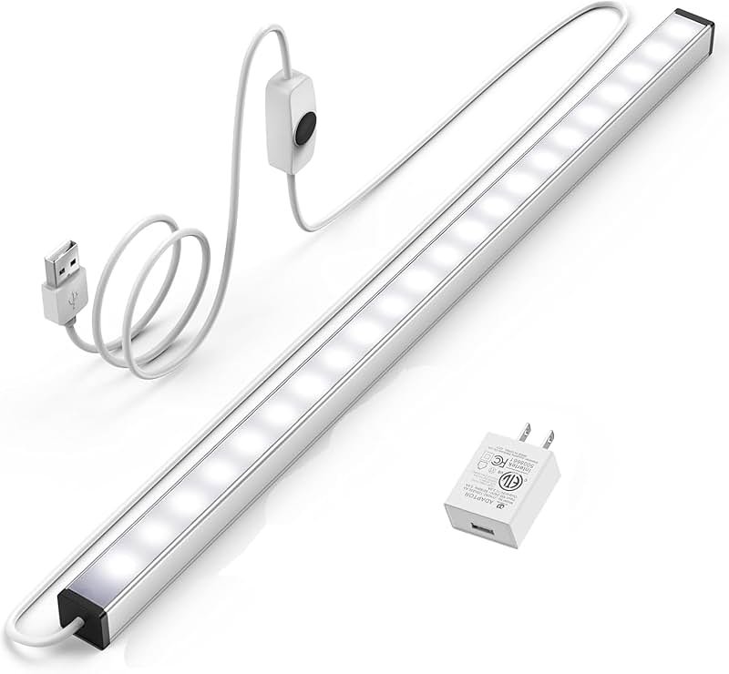 ASOKO Under Cabinet Led Lighting, 12 Inch Light Strip Bar, Daylight White 5000K Dimmable Plug in USB Light, Small Thin Led Under Counter Lighting for Kitchen/Room/Shelf/Desk/Display Case - Product Image