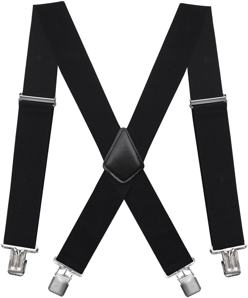 Fasker Mens Suspenders X-Back Wide Adjustable Solid Straight Heavy Duty Clip Suspenders for Men Women - Product Image