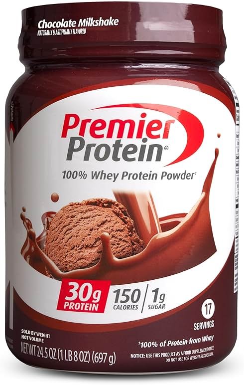 Premier Protein Powder, Chocolate Milkshake, 30g Protein, No Added Sugar, 100% Whey Protein, Keto Friendly, Soy & Gluten Free, 24.5 oz (17 Servings) - Product Image