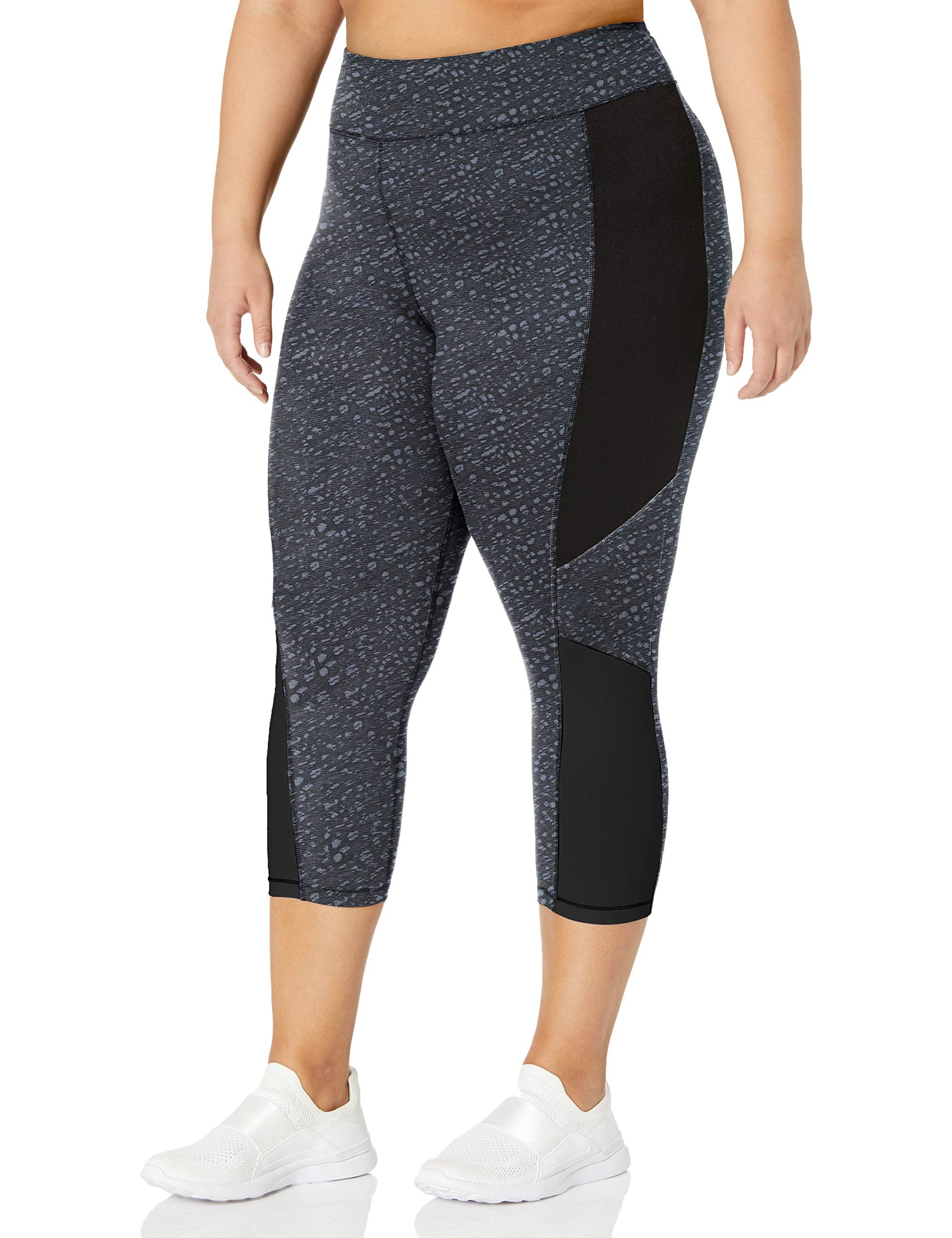 Just My Size Women's Plus Size Active Pieced Stretch Capri, Spot On Slate Grey/Black, 2X - Product Image