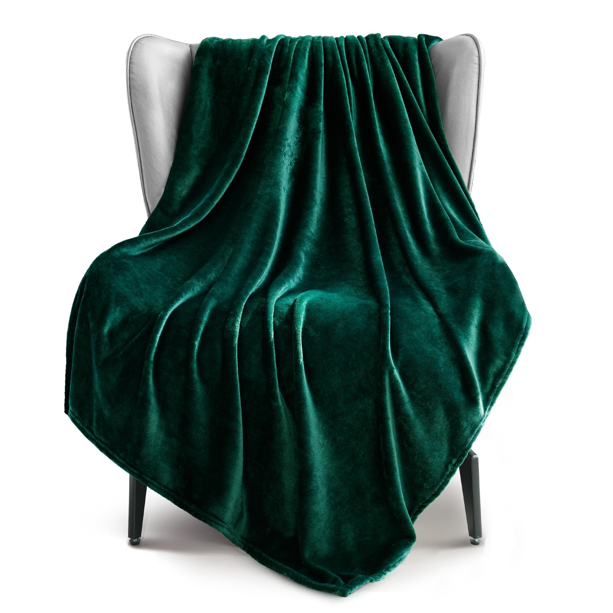 Exclusivo Mezcla Fleece Throw XL Blanket for Couch, Sofa, Super Soft and Warm Forest Green Blankets, All Season, Cozy, Plush, Lightweight, 50x70 Inches - Product Image