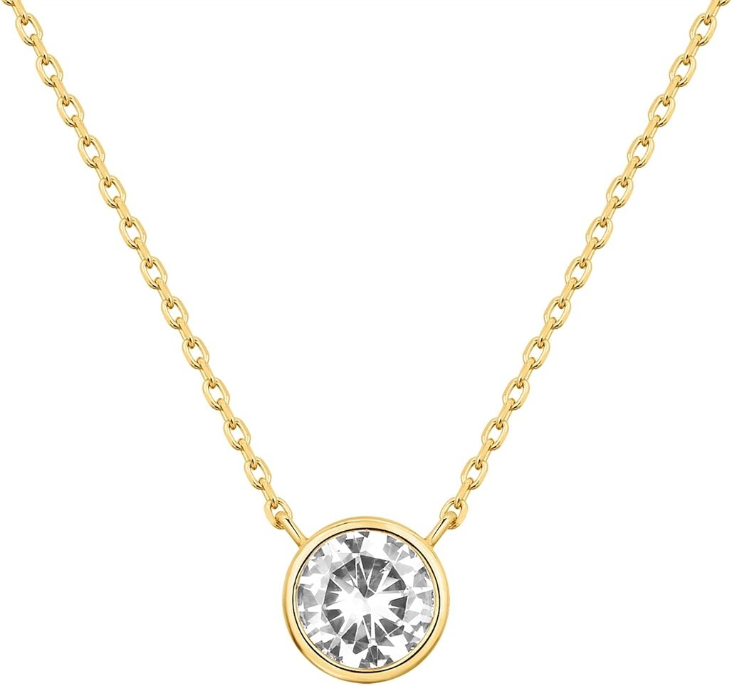 PAVOI 14K Gold Plated Circle CZ Solitaire Necklace | Elegant Bezel Pendant | Dainty Cubic Zirconia Halo Choker Necklaces for Women - Product Image