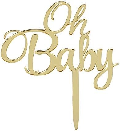 LOVELY BITON Mirrored Gold Oh Baby Cake Topper, Baby Shower 1st Birthday Party Decorations, Welcome Baby Decorations, Baby Shower Party Cake Decor - Product Image